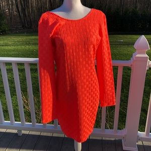 TOPSHOP coral/Pink long sleeve low back dress Size 12 Bright coral pink orange